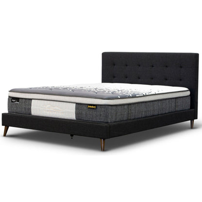 Volga Queen Bed Platform Frame Fabric Upholstered Mattress Base - Charcoal - Cosy Abode