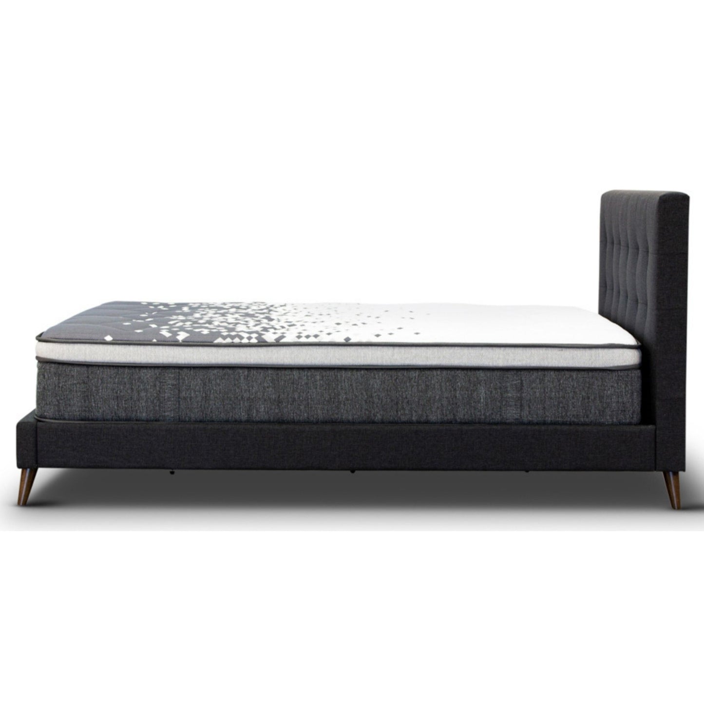 Volga Queen Bed Platform Frame Fabric Upholstered Mattress Base - Charcoal - Cosy Abode