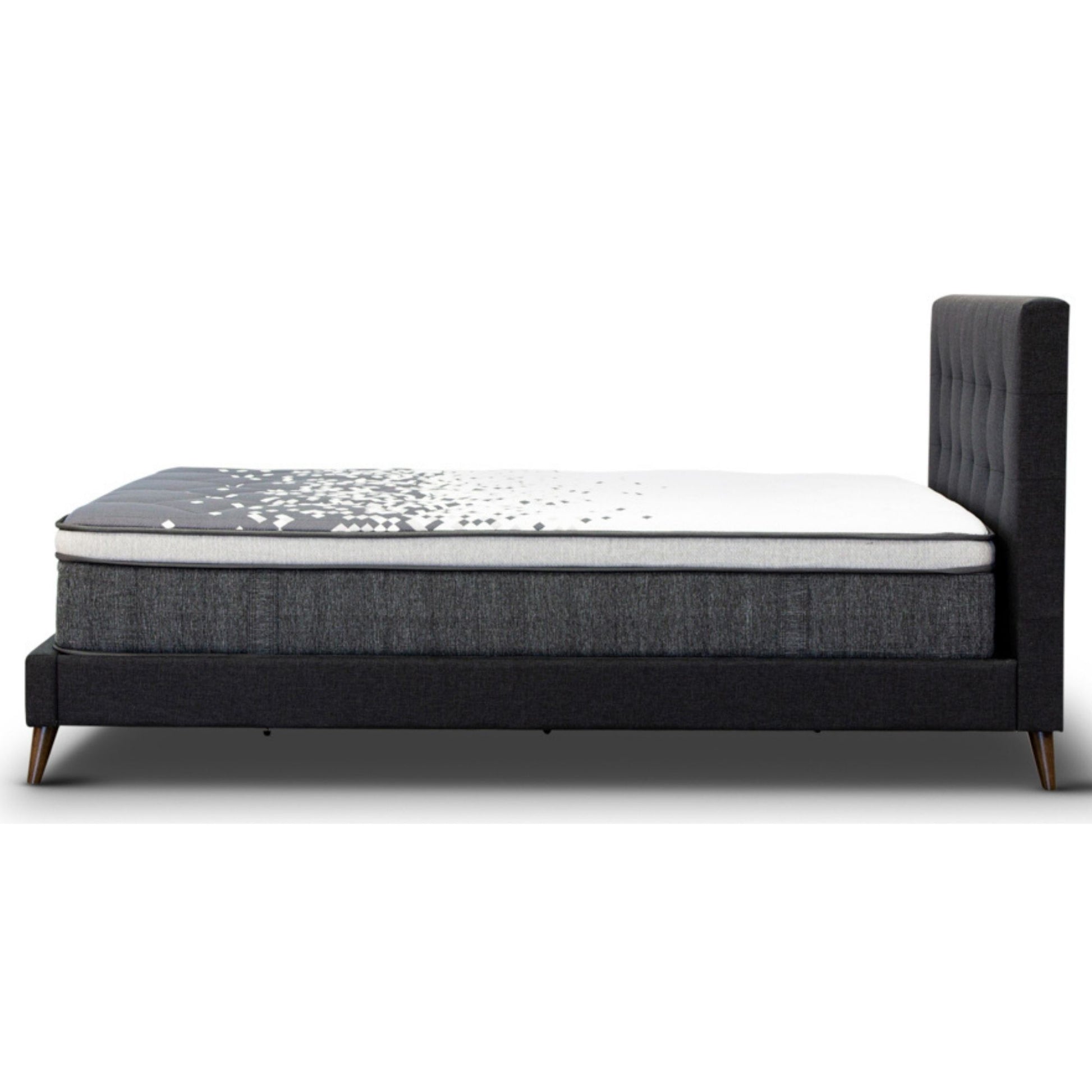 Volga Queen Bed Platform Frame Fabric Upholstered Mattress Base - Charcoal - Cosy Abode