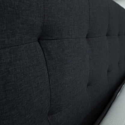 Volga Queen Bed Platform Frame Fabric Upholstered Mattress Base - Charcoal - Cosy Abode