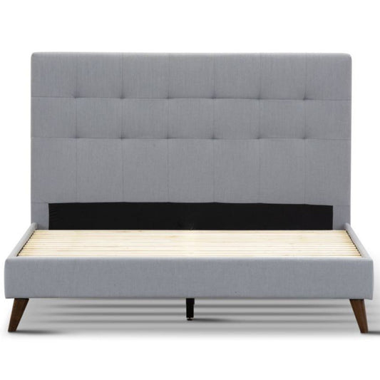 Volga Queen Bed Platform Frame Fabric Upholstered Mattress Base - Grey - Cosy Abode