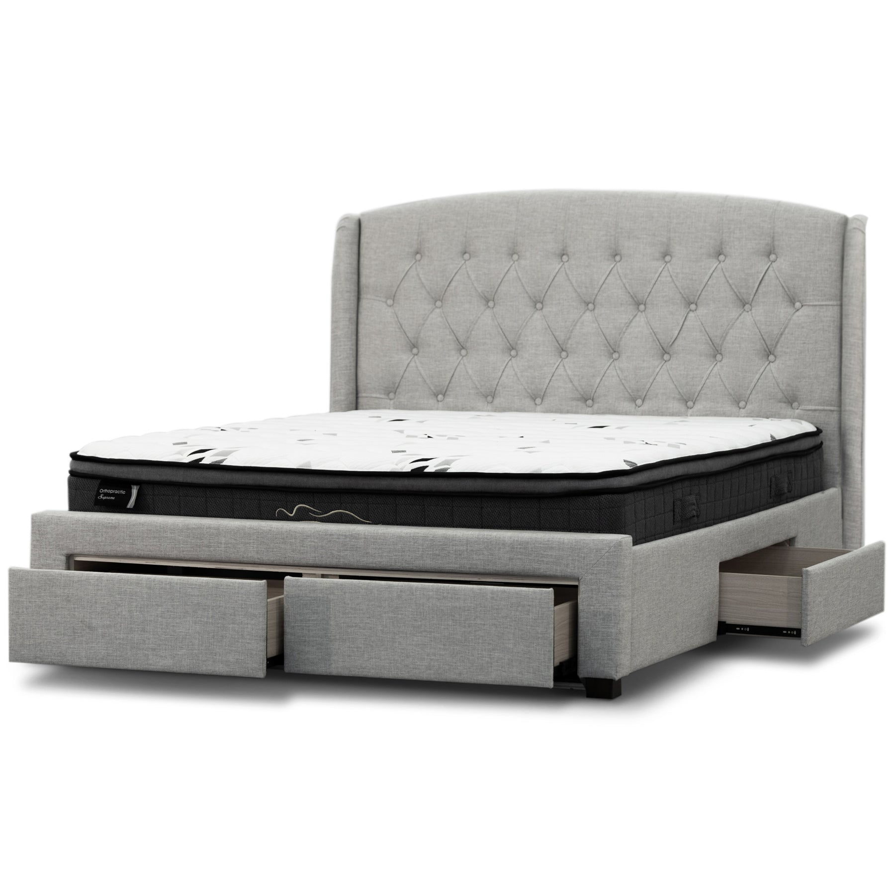 Honeydew King Size Bed Frame Timber Mattress Base With Storage Drawers - Beige - Cosy Abode