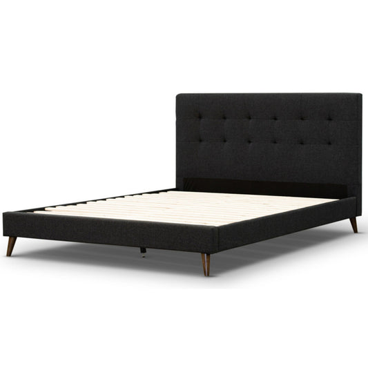 Volga King Single Bed Platform Frame Fabric Upholstered Mattress Base - Charcoal - Cosy Abode
