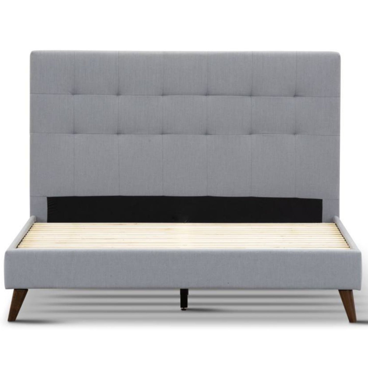 Volga King Single Bed Platform Frame Fabric Upholstered Mattress Base - Grey - Cosy Abode