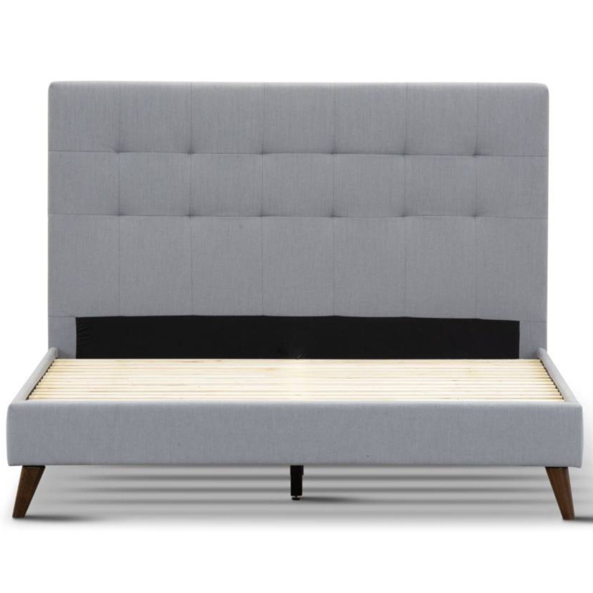 Volga King Single Bed Platform Frame Fabric Upholstered Mattress Base - Grey - Cosy Abode