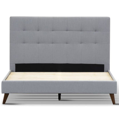 Volga King Single Bed Platform Frame Fabric Upholstered Mattress Base - Grey - Cosy Abode