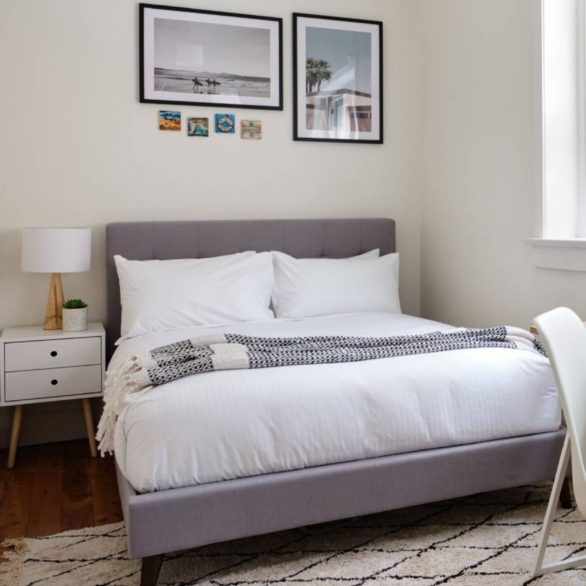Volga King Single Bed Platform Frame Fabric Upholstered Mattress Base - Grey - Cosy Abode
