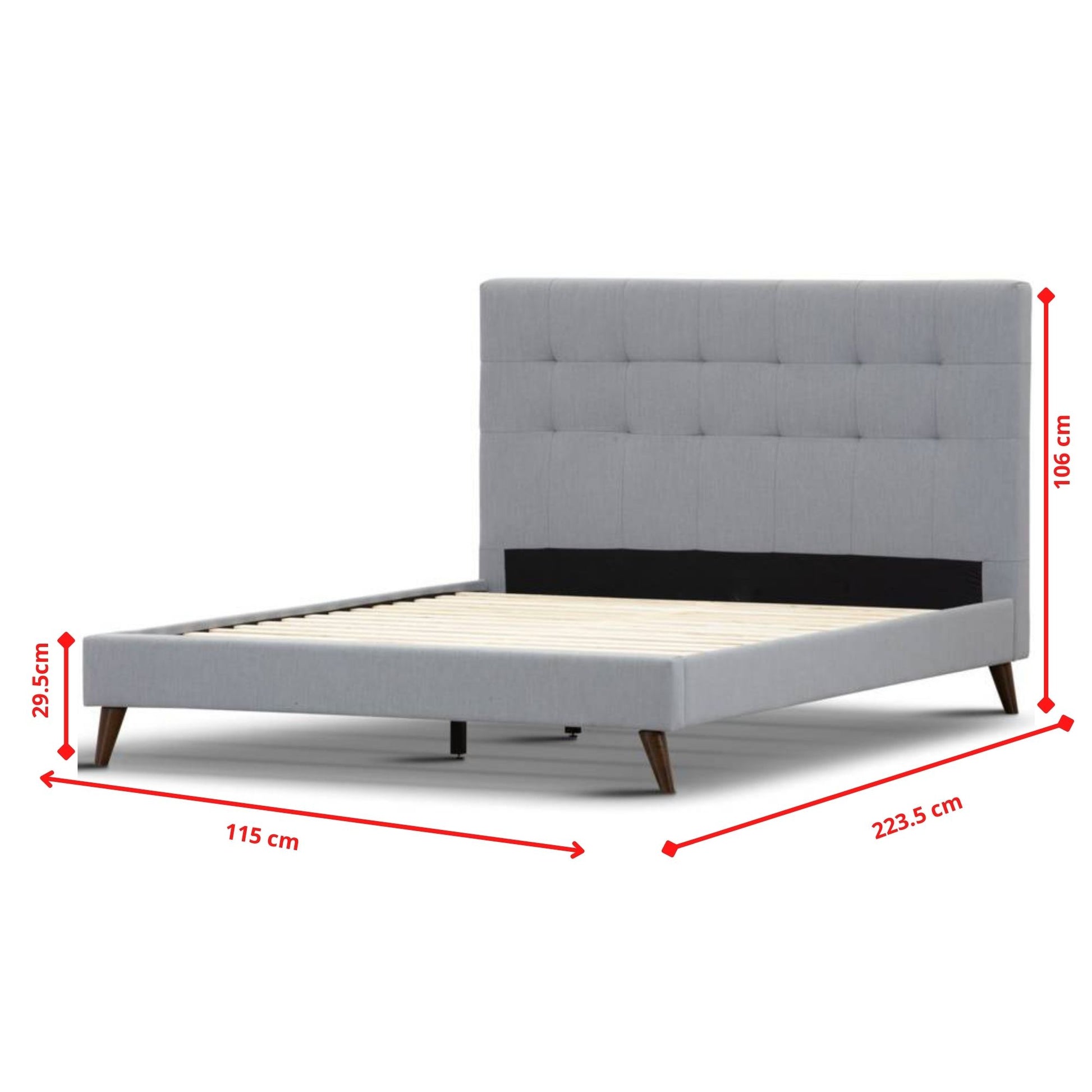 Volga King Single Bed Platform Frame Fabric Upholstered Mattress Base - Grey - Cosy Abode