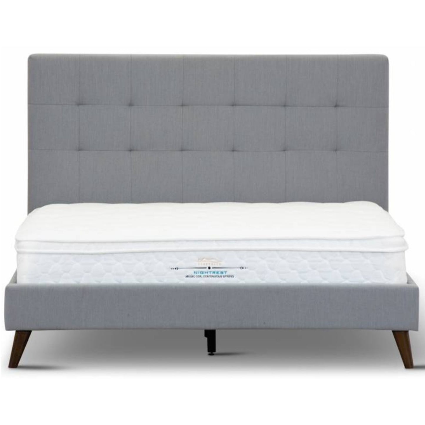Volga King Single Bed Platform Frame Fabric Upholstered Mattress Base - Grey - Cosy Abode