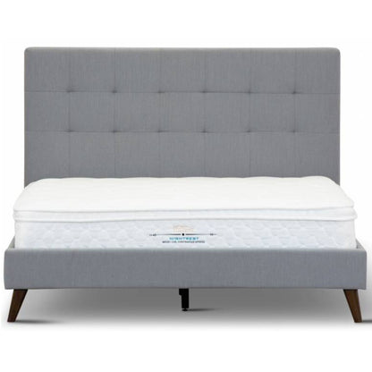 Volga King Single Bed Platform Frame Fabric Upholstered Mattress Base - Grey - Cosy Abode