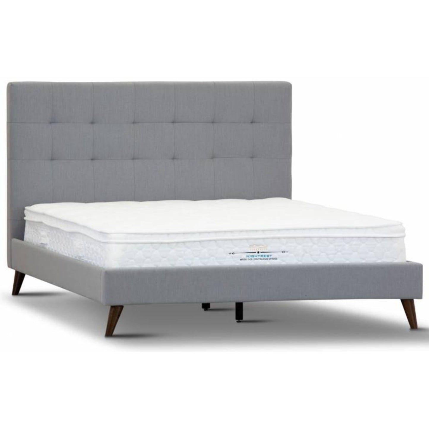 Volga King Single Bed Platform Frame Fabric Upholstered Mattress Base - Grey - Cosy Abode