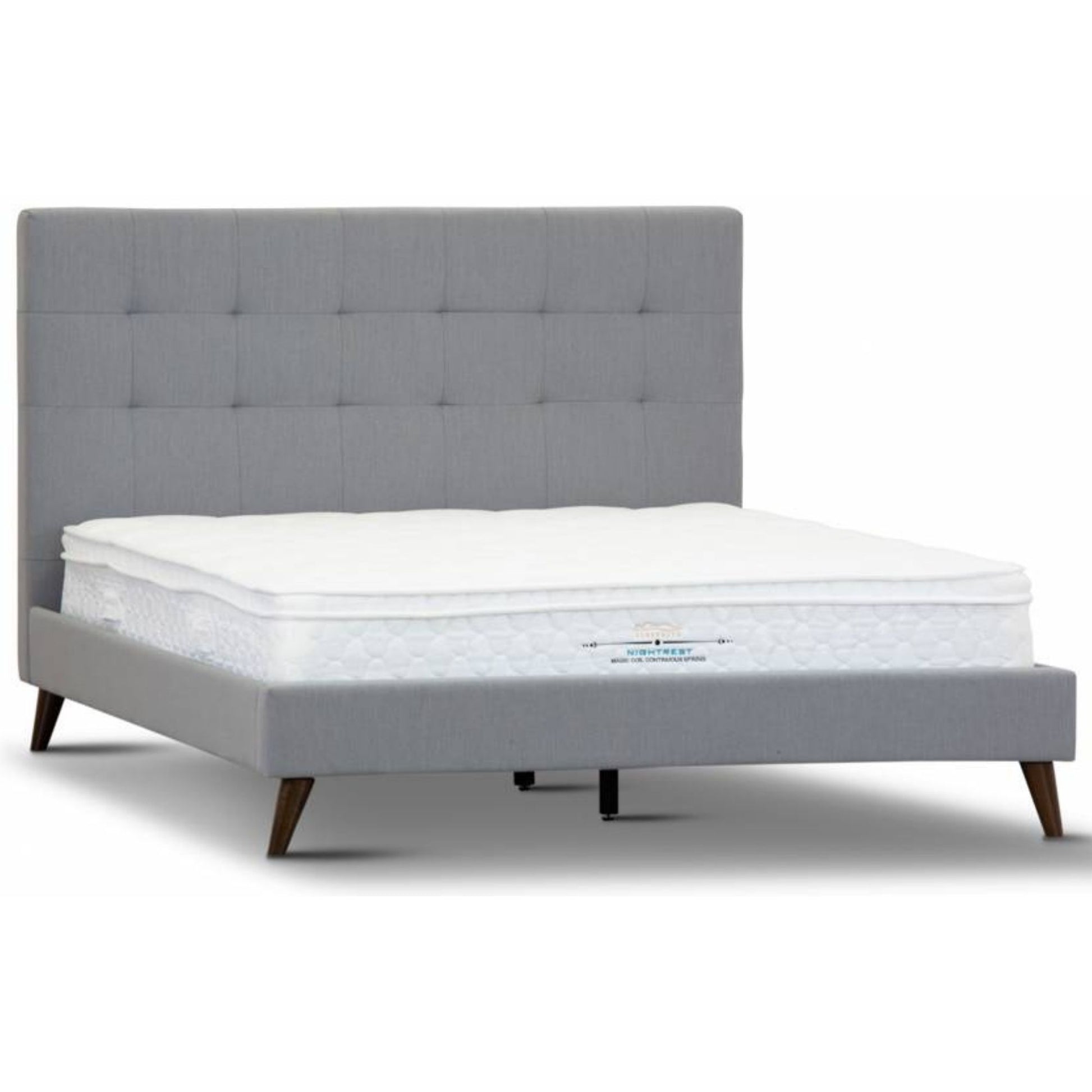 Volga King Single Bed Platform Frame Fabric Upholstered Mattress Base - Grey - Cosy Abode