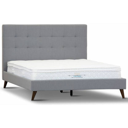 Volga King Single Bed Platform Frame Fabric Upholstered Mattress Base - Grey - Cosy Abode