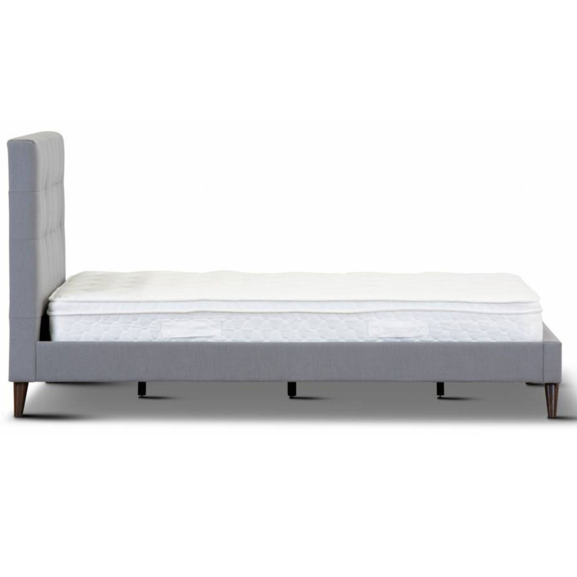 Volga King Single Bed Platform Frame Fabric Upholstered Mattress Base - Grey - Cosy Abode
