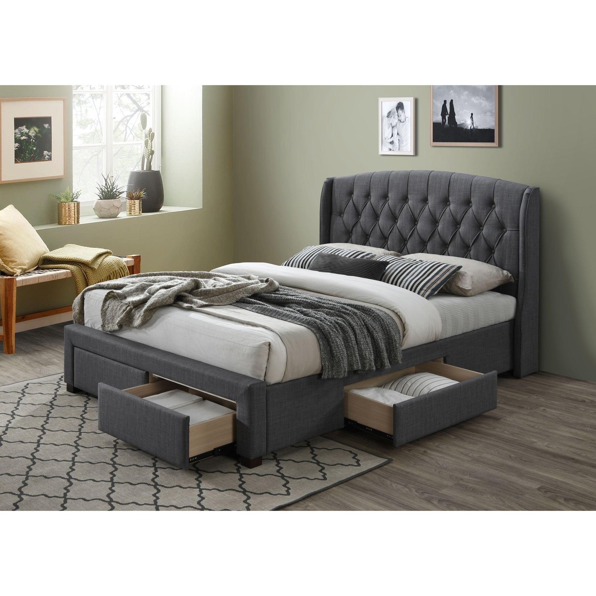 Honeydew Double Size Bed Frame Timber Mattress Base With Storage Drawers - Grey - Cosy Abode