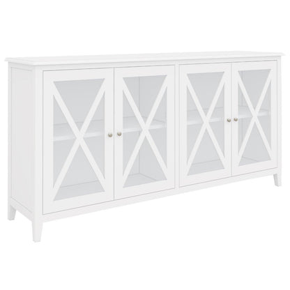 Daisy Buffet Table 180cm 4 Glass Door Solid Acacia Wood Hampton Furniture -White - Cosy Abode