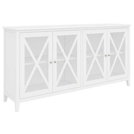 Daisy Buffet Table 180cm 4 Glass Door Solid Acacia Wood Hampton Furniture -White - Cosy Abode