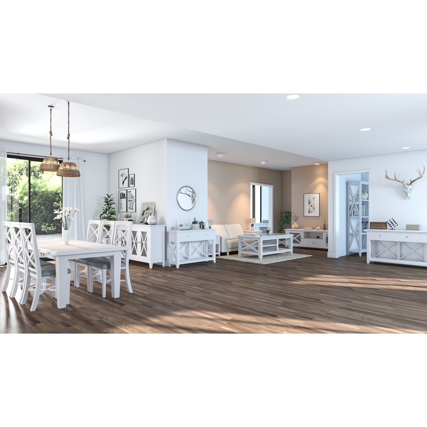 Daisy Buffet Table 180cm 4 Glass Door Solid Acacia Wood Hampton Furniture -White - Cosy Abode