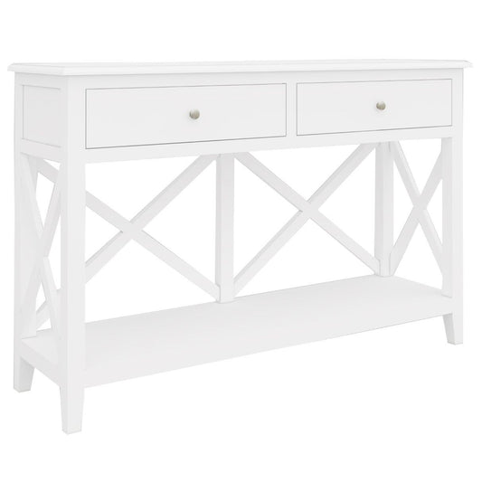 Daisy Console Hallway Entry Table 120cm Solid Acacia Timber Wood Hampton - White - Cosy Abode
