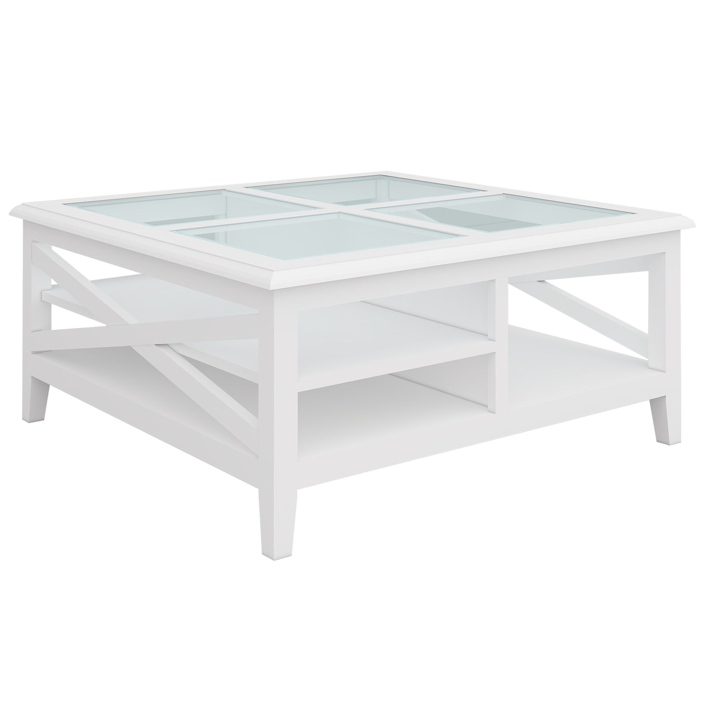 Daisy Coffee Table 100cm Glass Top Solid Acacia Wood Hampton Furniture - White - Cosy Abode