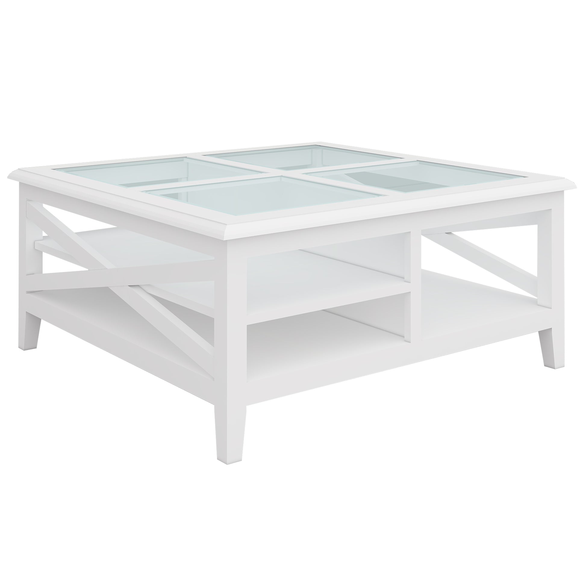 Daisy Coffee Table 100cm Glass Top Solid Acacia Wood Hampton Furniture - White - Cosy Abode