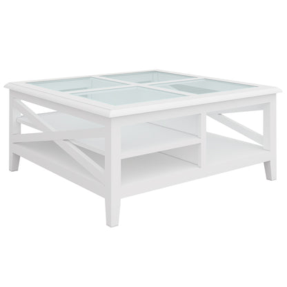 Daisy Coffee Table 100cm Glass Top Solid Acacia Wood Hampton Furniture - White - Cosy Abode