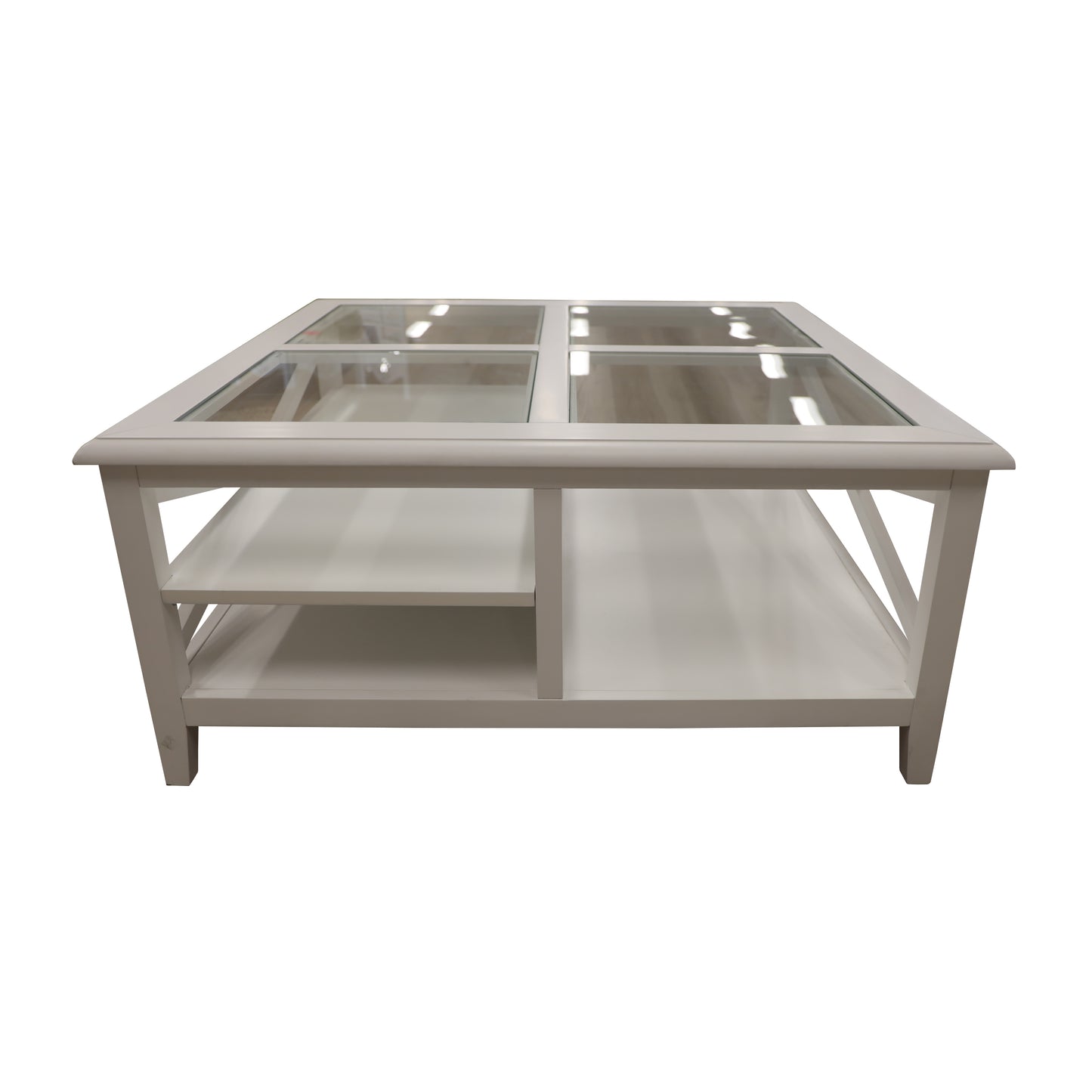 Daisy Coffee Table 100cm Glass Top Solid Acacia Wood Hampton Furniture - White - Cosy Abode