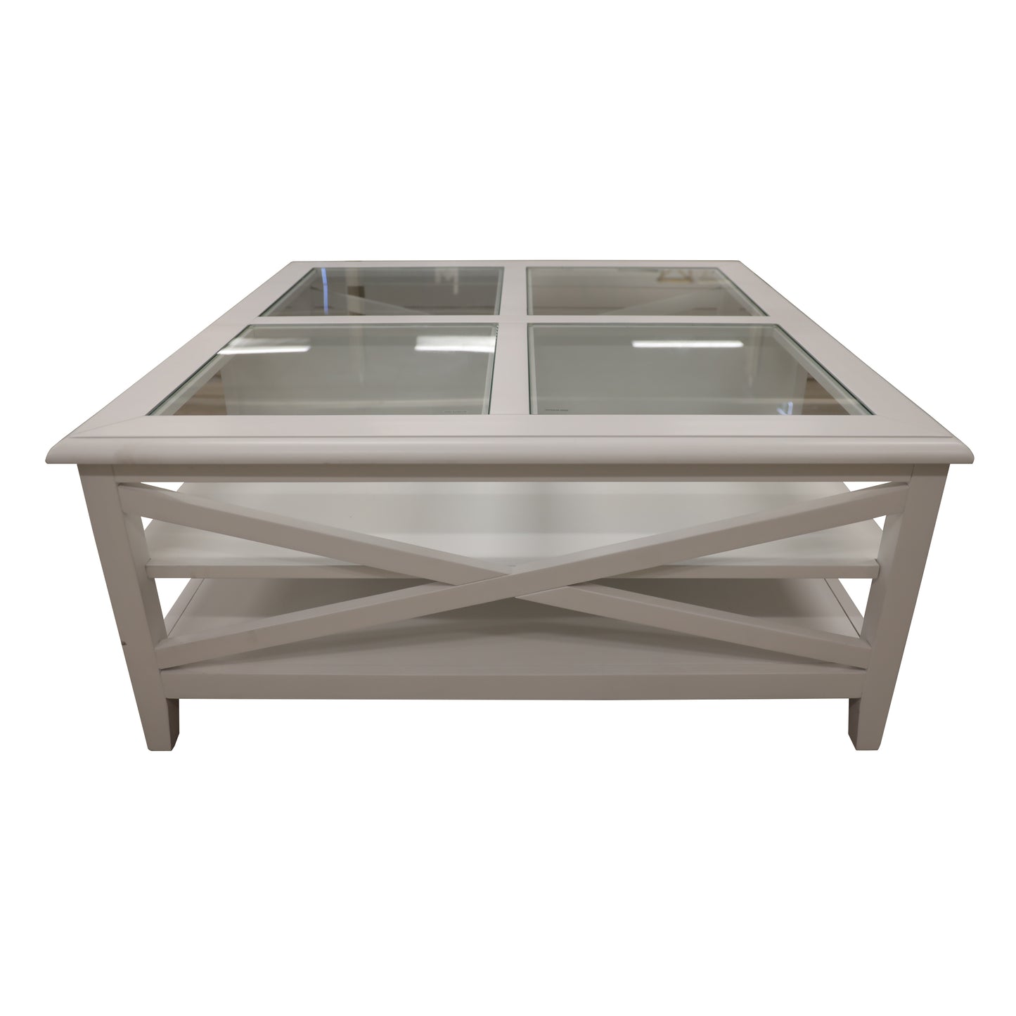 Daisy Coffee Table 100cm Glass Top Solid Acacia Wood Hampton Furniture - White - Cosy Abode