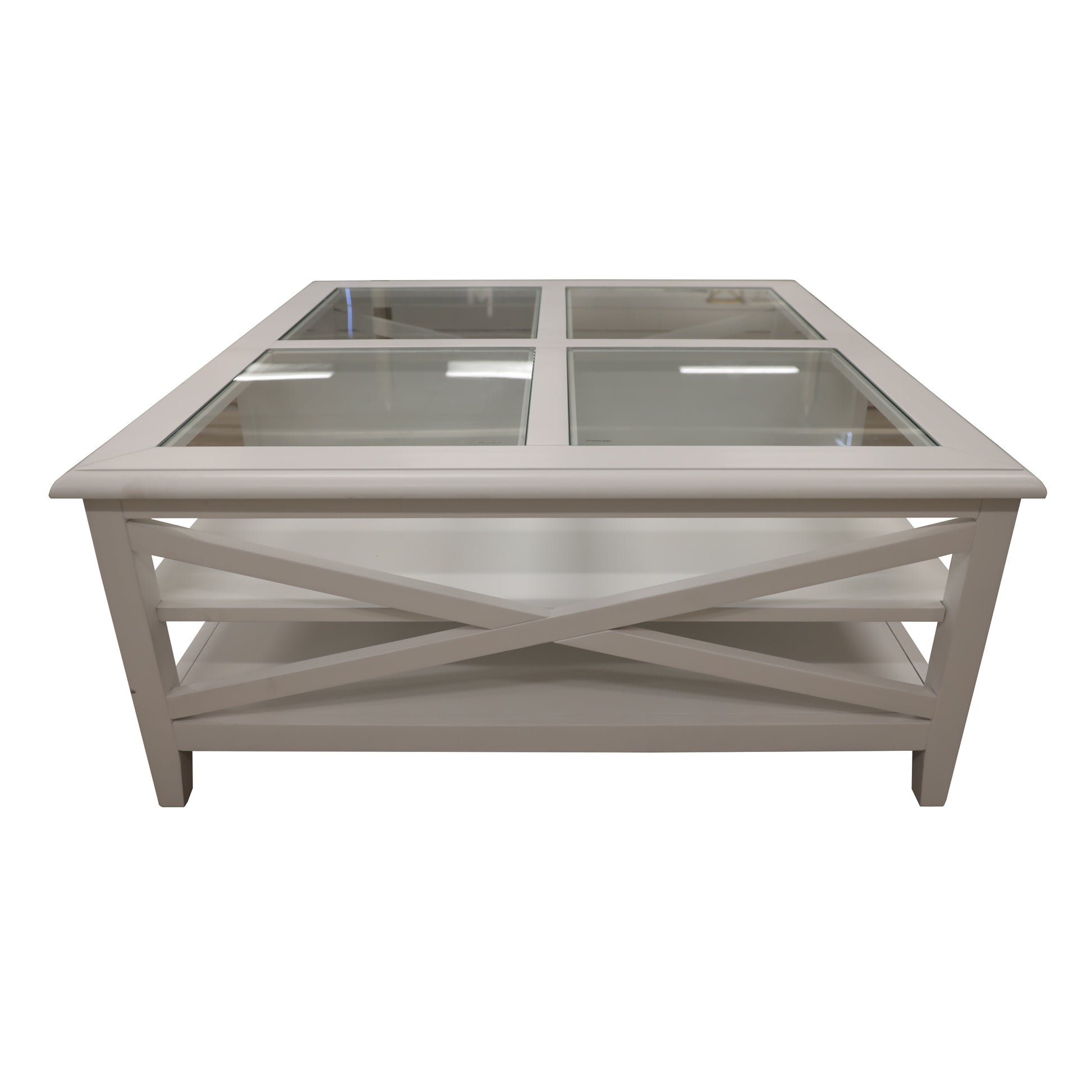 Daisy Coffee Table 100cm Glass Top Solid Acacia Wood Hampton Furniture - White - Cosy Abode