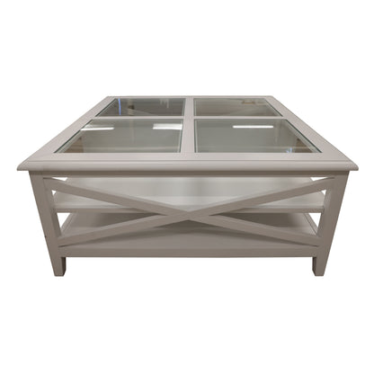 Daisy Coffee Table 100cm Glass Top Solid Acacia Wood Hampton Furniture - White - Cosy Abode