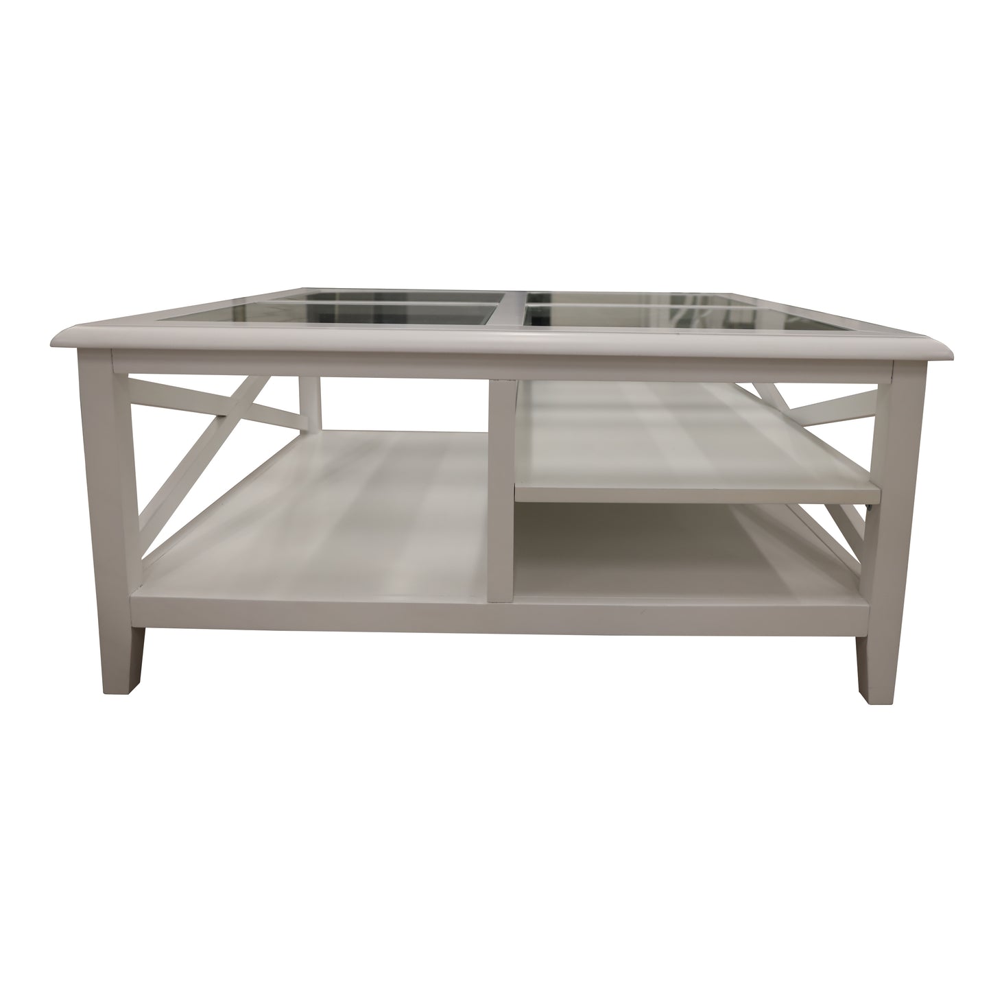 Daisy Coffee Table 100cm Glass Top Solid Acacia Wood Hampton Furniture - White - Cosy Abode