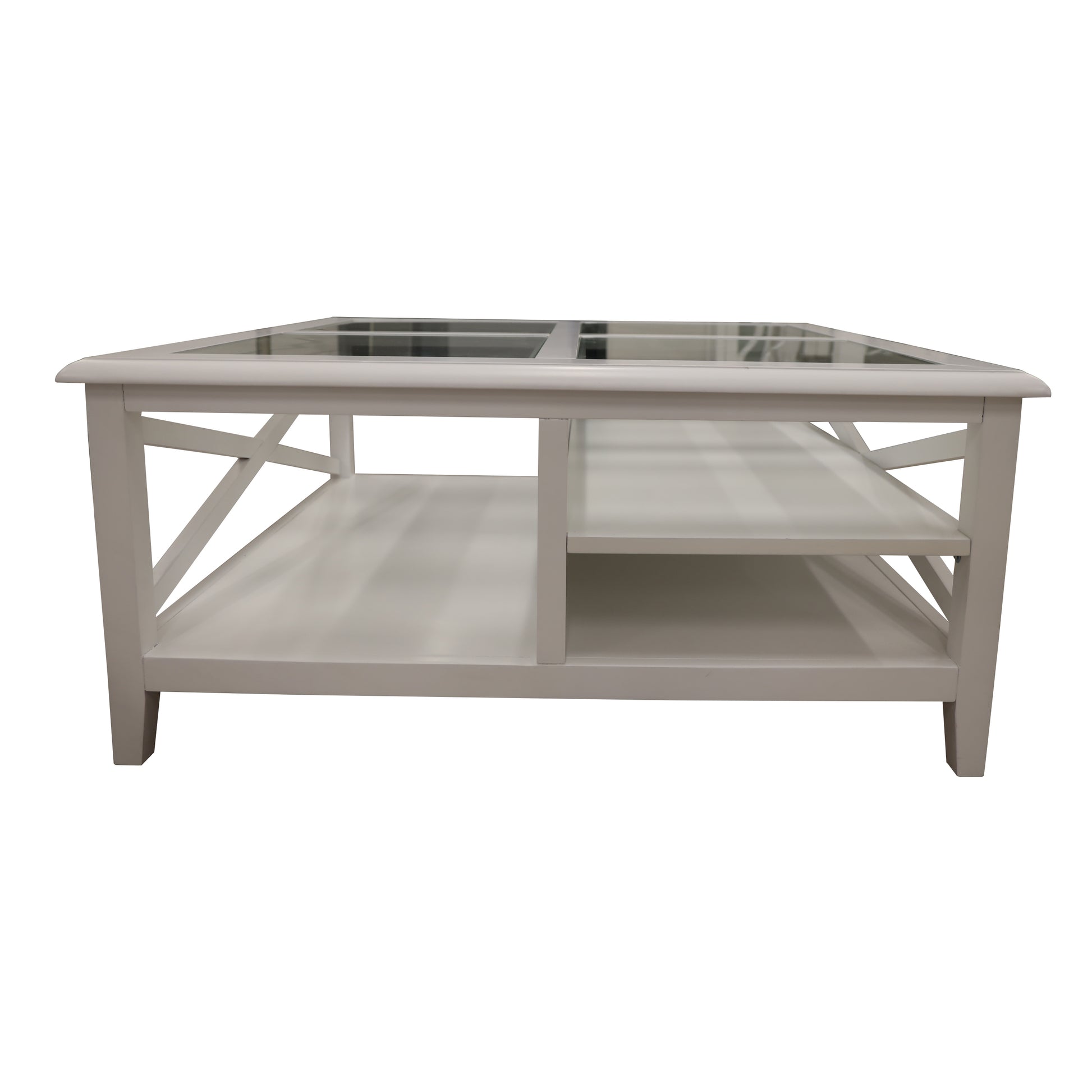 Daisy Coffee Table 100cm Glass Top Solid Acacia Wood Hampton Furniture - White - Cosy Abode