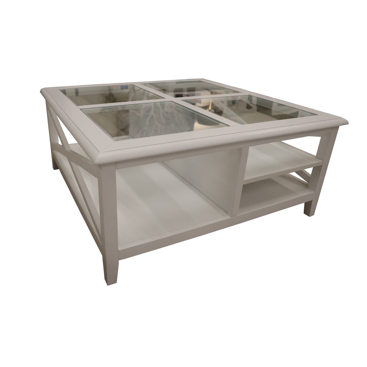 Daisy Coffee Table 100cm Glass Top Solid Acacia Wood Hampton Furniture - White - Cosy Abode