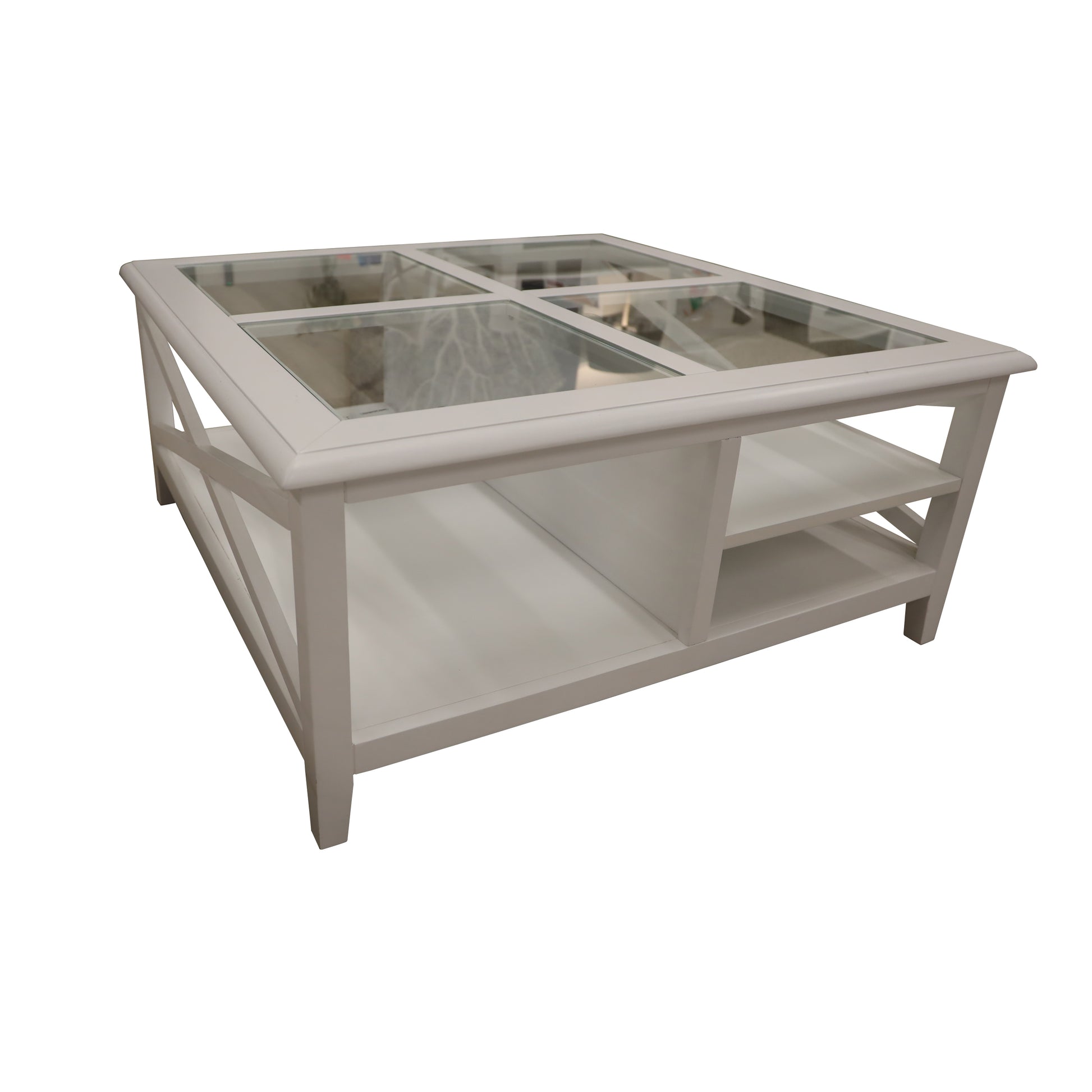 Daisy Coffee Table 100cm Glass Top Solid Acacia Wood Hampton Furniture - White - Cosy Abode
