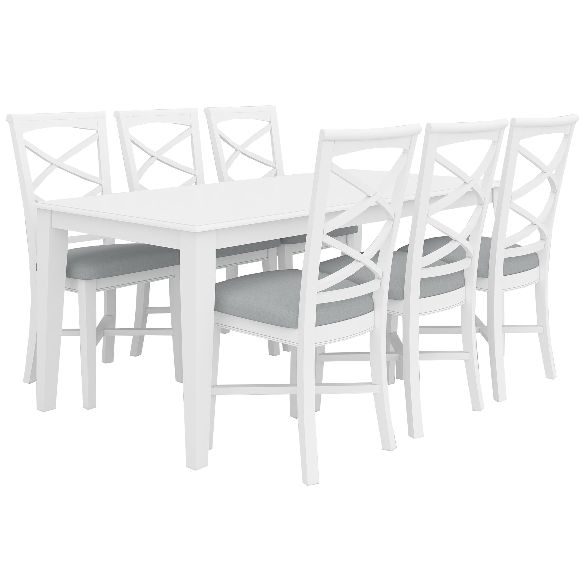 Daisy 7pc Dining Set 180cm Table 6 Chair Acacia Wood Hampton Furniture - White - Cosy Abode