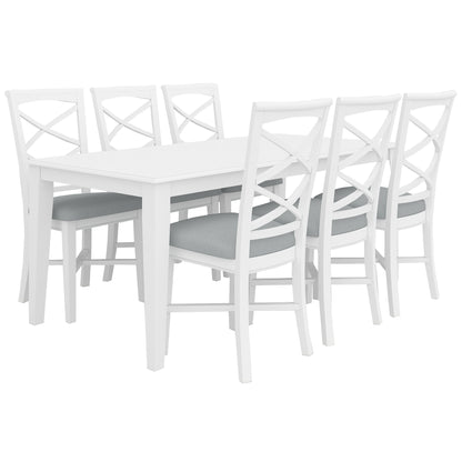Daisy 7pc Dining Set 180cm Table 6 Chair Acacia Wood Hampton Furniture - White - Cosy Abode