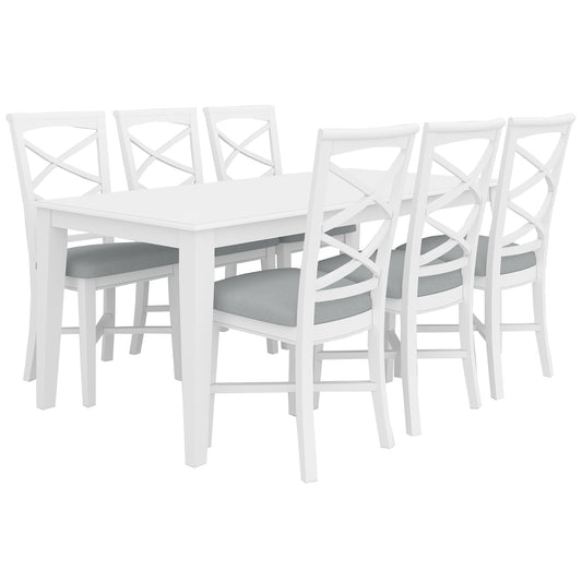 Daisy 7pc Dining Set 180cm Table 6 Chair Acacia Wood Hampton Furniture - White - Cosy Abode