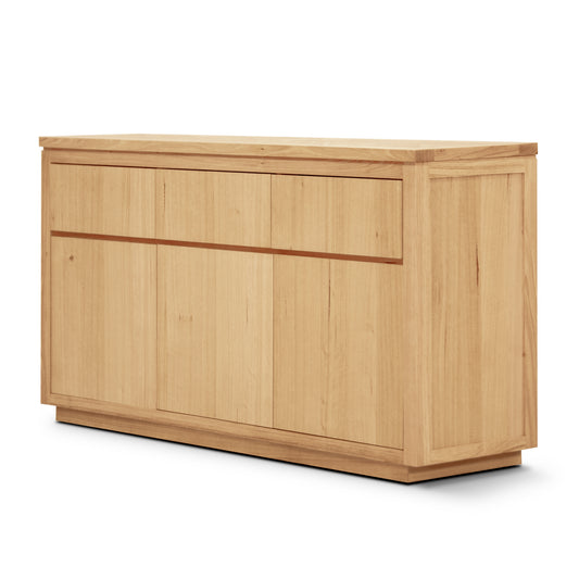Rosemallow Buffet Table 165cm 3 Door 3 Drawer Solid Messmate Timber - Natural - Cosy Abode