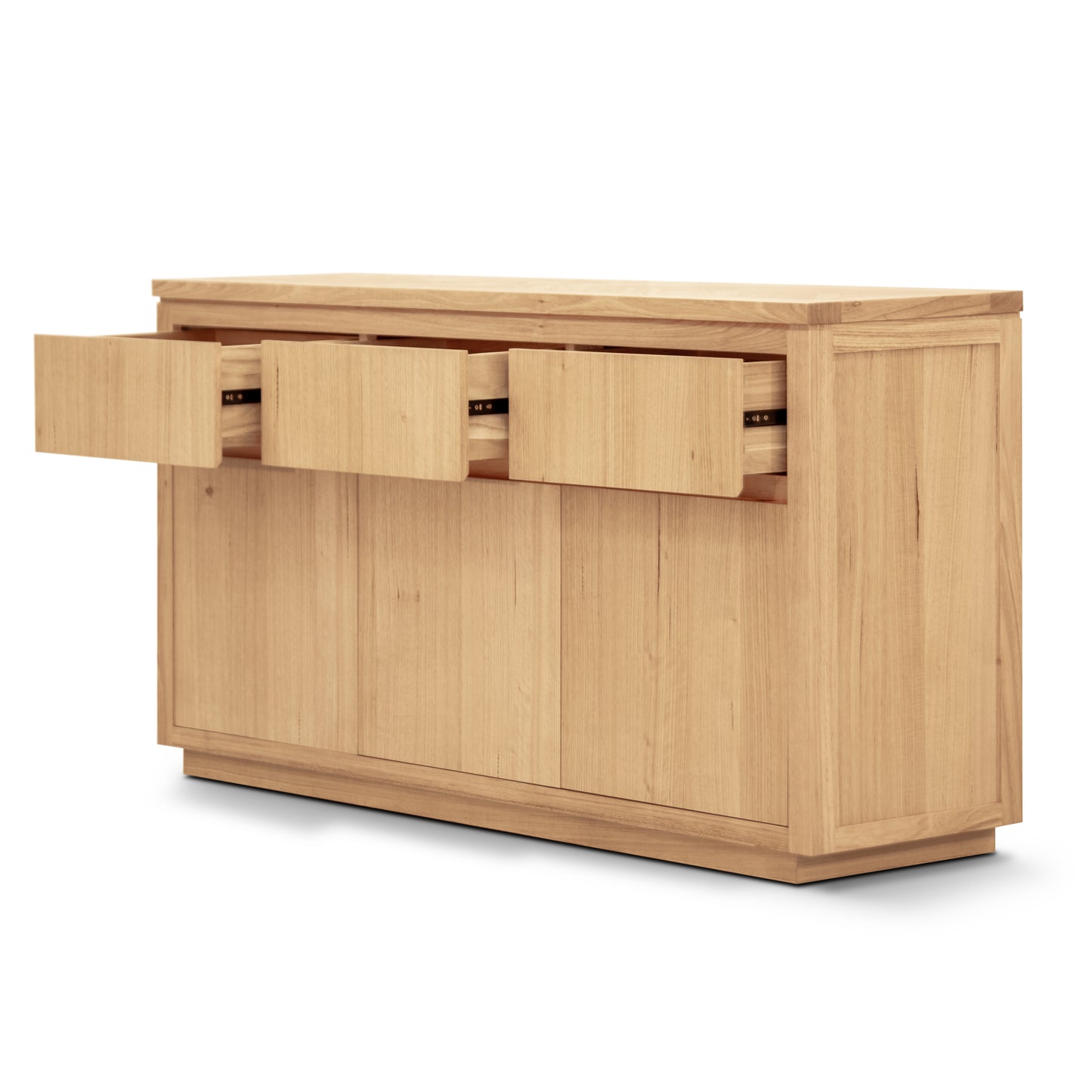Rosemallow Buffet Table 165cm 3 Door 3 Drawer Solid Messmate Timber - Natural - Cosy Abode