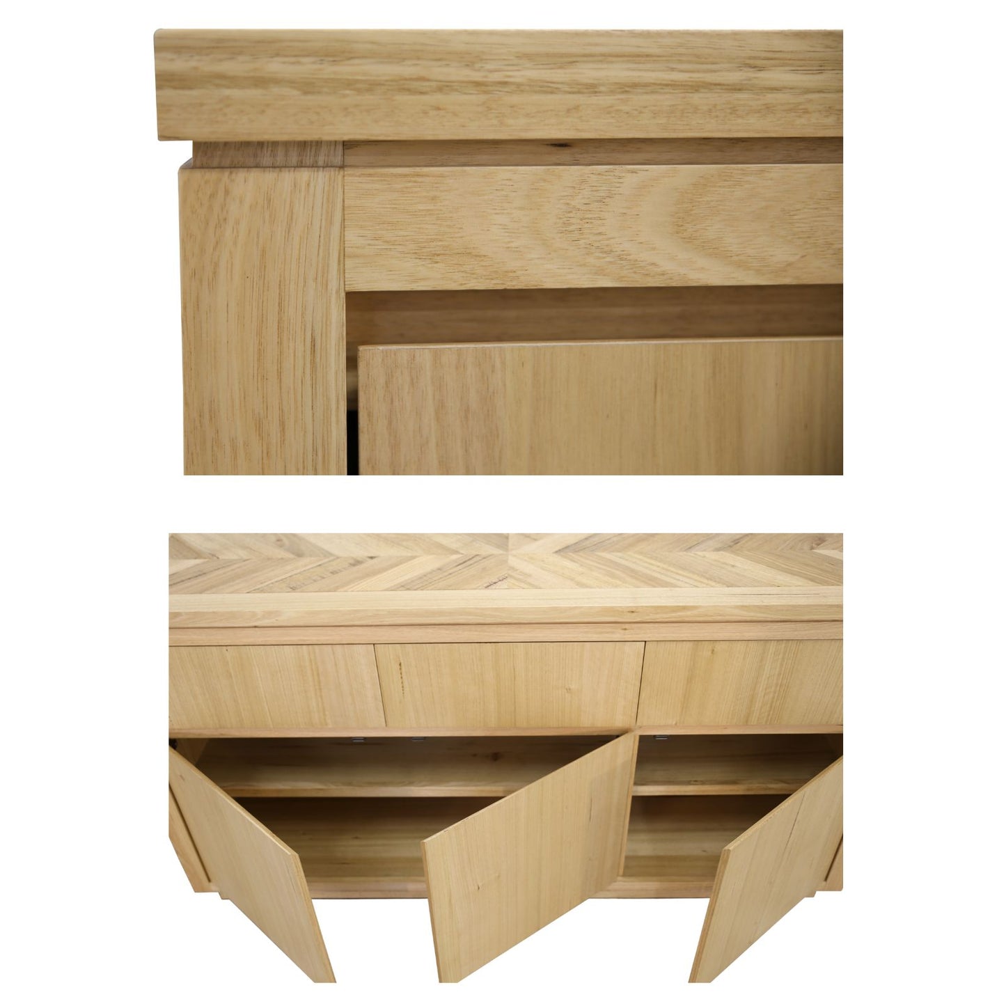 Rosemallow Buffet Table 165cm 3 Door 3 Drawer Solid Messmate Timber - Natural - Cosy Abode