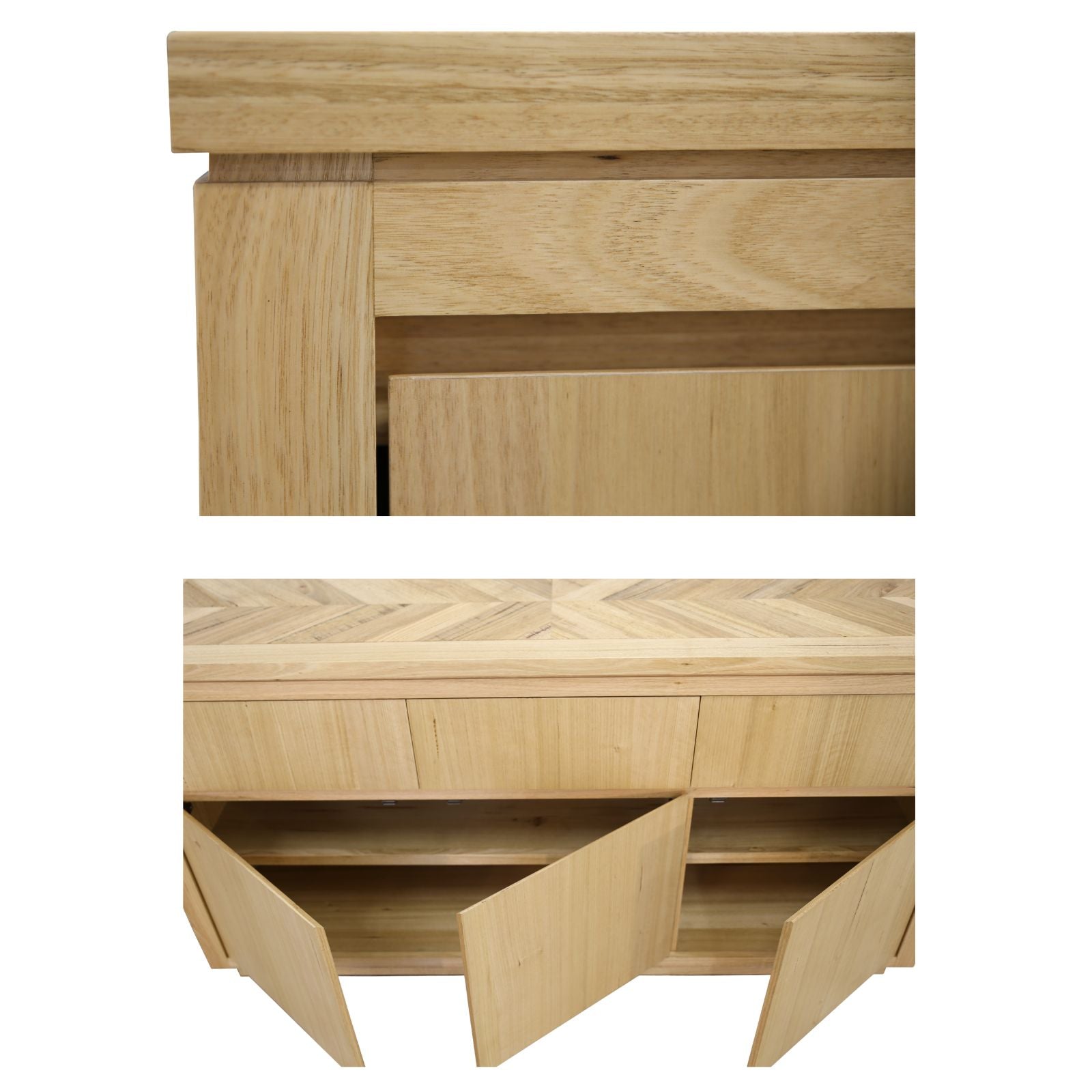 Rosemallow Buffet Table 165cm 3 Door 3 Drawer Solid Messmate Timber - Natural - Cosy Abode