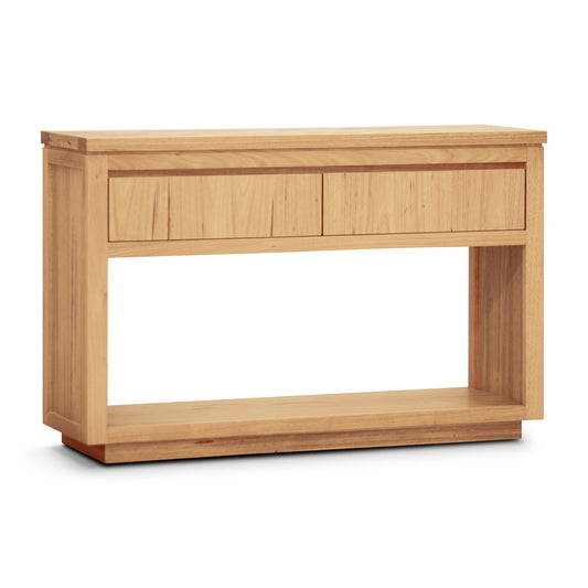 Rosemallow Console Hall Entry Table 119cm Parquet Top Solid Messmate Timber - Cosy Abode