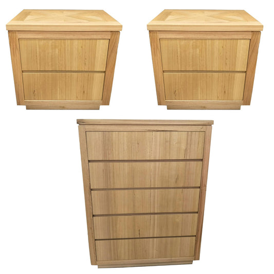 Rosemallow 2pc Bedside 1 Tallboy Bedroom Package Chest of Drawers Set Cabinet - Cosy Abode