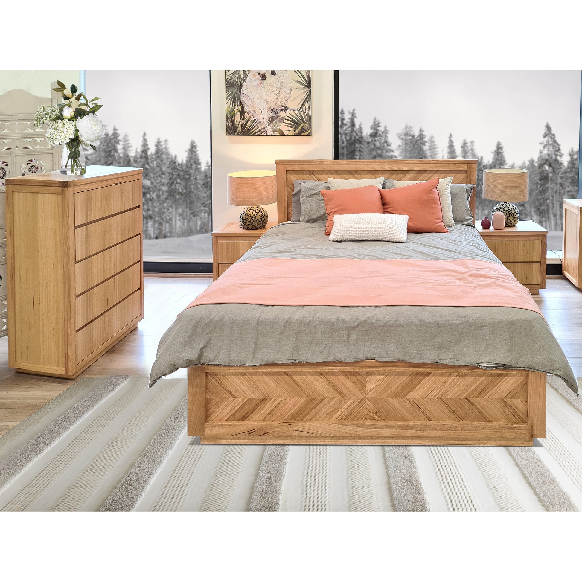 Rosemallow Tallboy 5 Chest of Drawers Solid Messmate Wood Bed Storage Cabinet - Cosy Abode