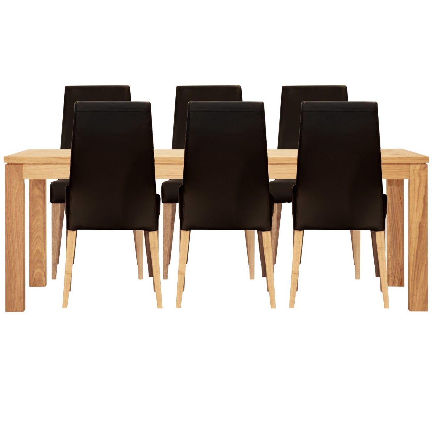 Rosemallow 7pc Dining Set 180cm Table 6 Black PU Chair Solid Messmate Timber - Cosy Abode