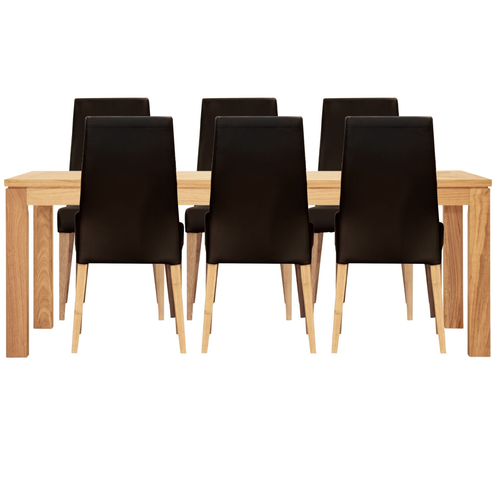 Rosemallow 7pc Dining Set 180cm Table 6 Black PU Chair Solid Messmate Timber - Cosy Abode