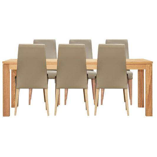 Rosemallow 7pc Dining Set 180cm Table 6 Silver PU Chair Solid Messmate Timber - Cosy Abode