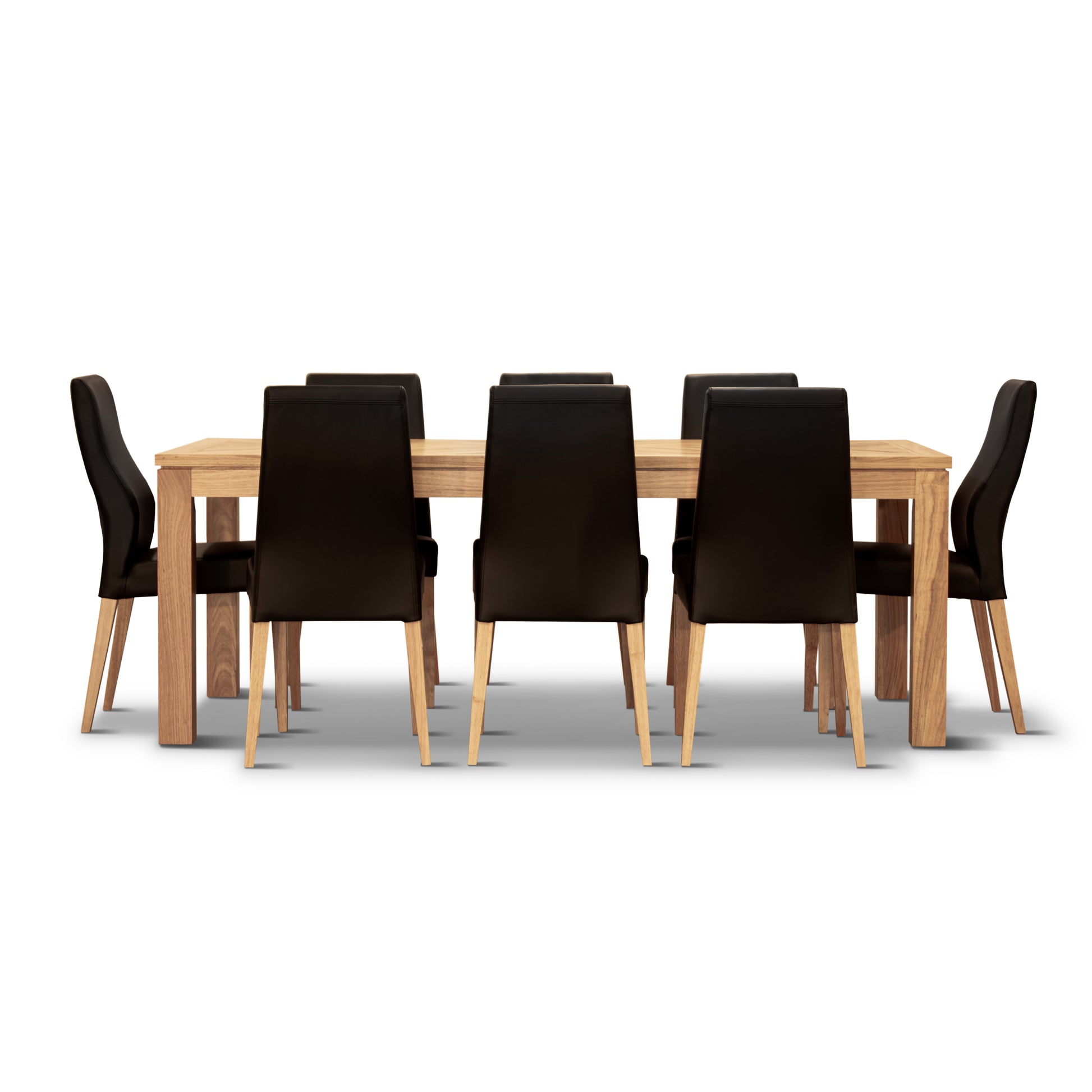 Rosemallow 9pc Dining Set 210cm Table 8 Black PU Chair Solid Messmate Timber - Cosy Abode