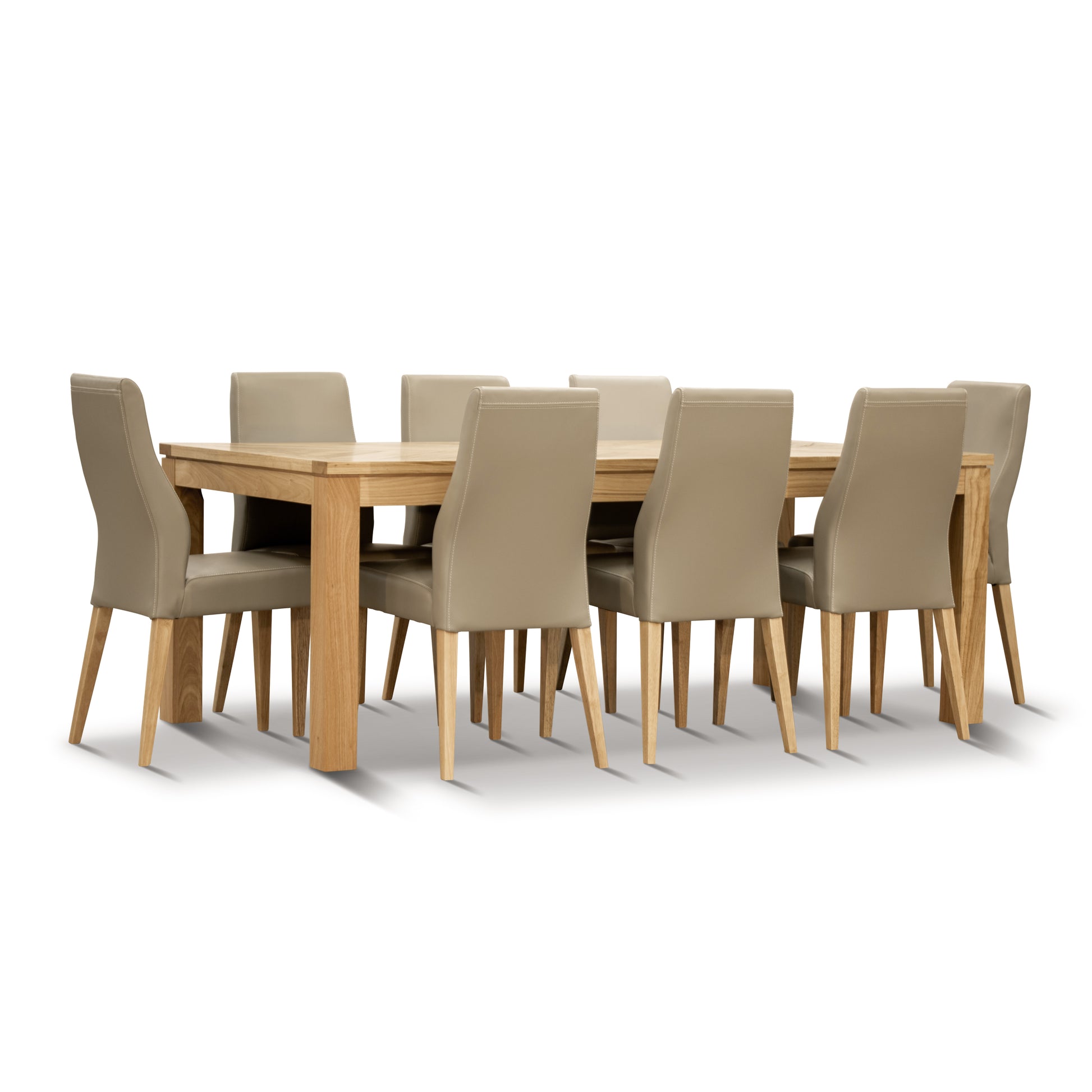 Rosemallow 9pc Dining Set 210cm Table 8 Silver PU Chair Solid Messmate Timber - Cosy Abode