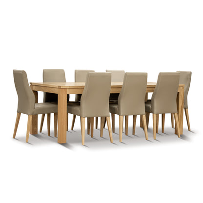 Rosemallow 9pc Dining Set 210cm Table 8 Silver PU Chair Solid Messmate Timber - Cosy Abode